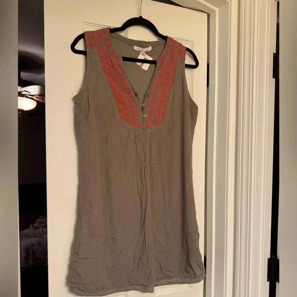 Solitaire Grey With Orange Embroidery Dress Size M - Picture 5 of 5